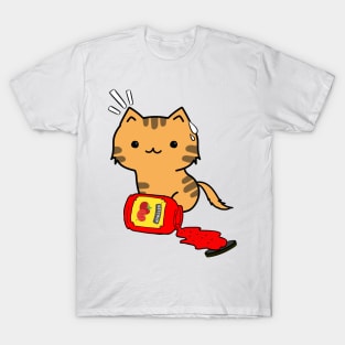 orange cat Spilled a bottle of ketchup T-Shirt